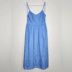 Calypso St. Barth Blue Eyelet Embroidered Midi Dress – Size 8